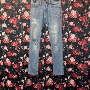 Hollister Light Blue Men’s Skinny Jeans with Distressed Details